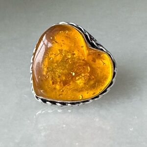 NWOT Sundance Golden Heart Ring, Amber, Sterling Silver